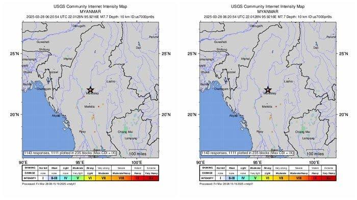 Gempa Berkekuatan M7,7 Guncang Sagaing Myanmar