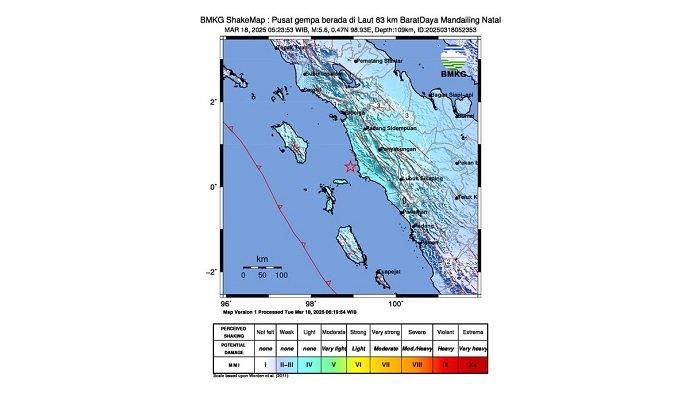 Gempa Berkekuatan M 5,6 Guncang Sumatera Utara