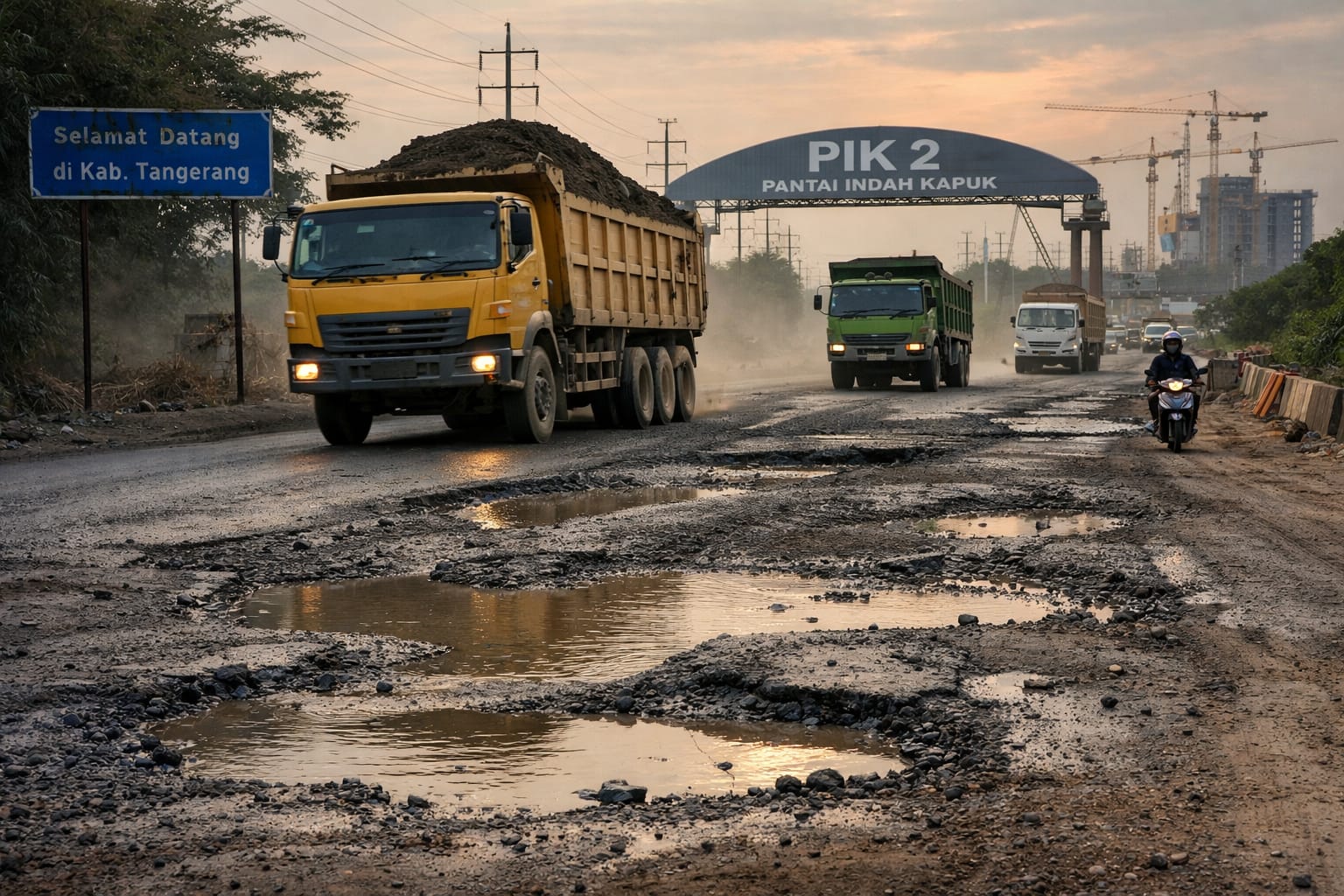 Truk Besar Proyek PIK 2 Disebut Biang Kerusakan Jalan, Tokoh Pantura Desak Pemkab Tangerang Tegas