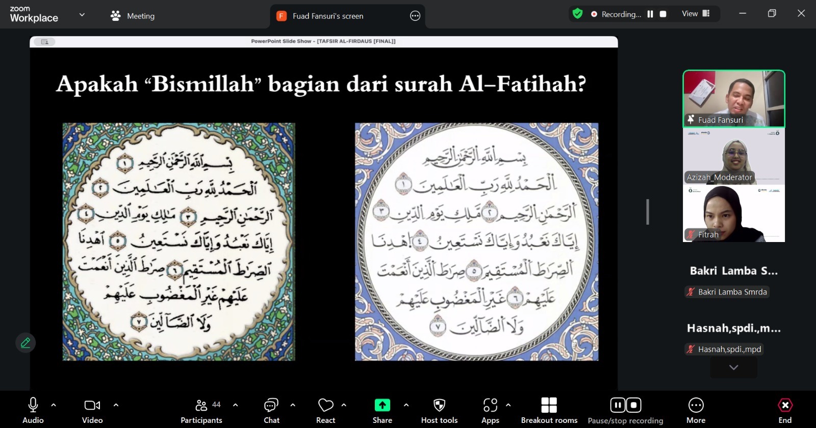 Webinar Jumat Bertumbuh: Meresapi Makna Surah Al-Fatihah Berlangsung Interaktif dengan Peserta dari Berbagai Daerah