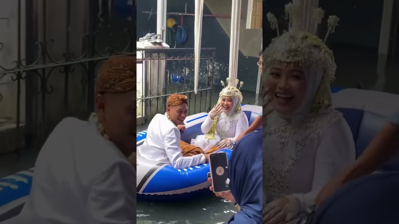 Momen Unik, Pasangan Pengantin di Bandung Dijemput Perahu Karet