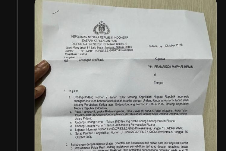 Perkara Unggahan Soal 'Blackout Batam' Warga Dapat Kiriman Surat Polda Kepri