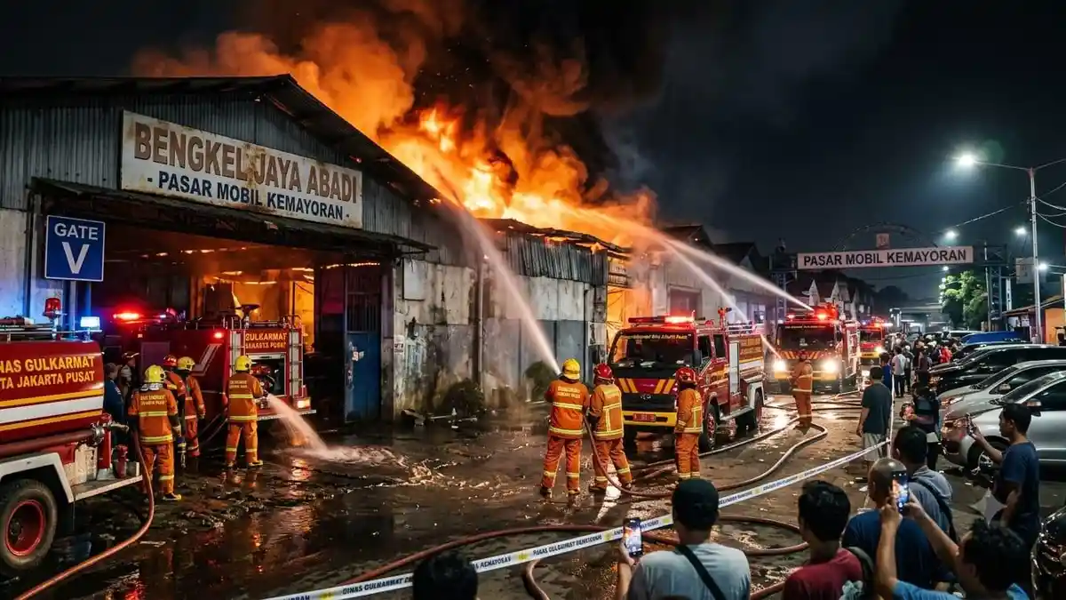 Kebakaran Melanda Pasar Mobil Kemayoran