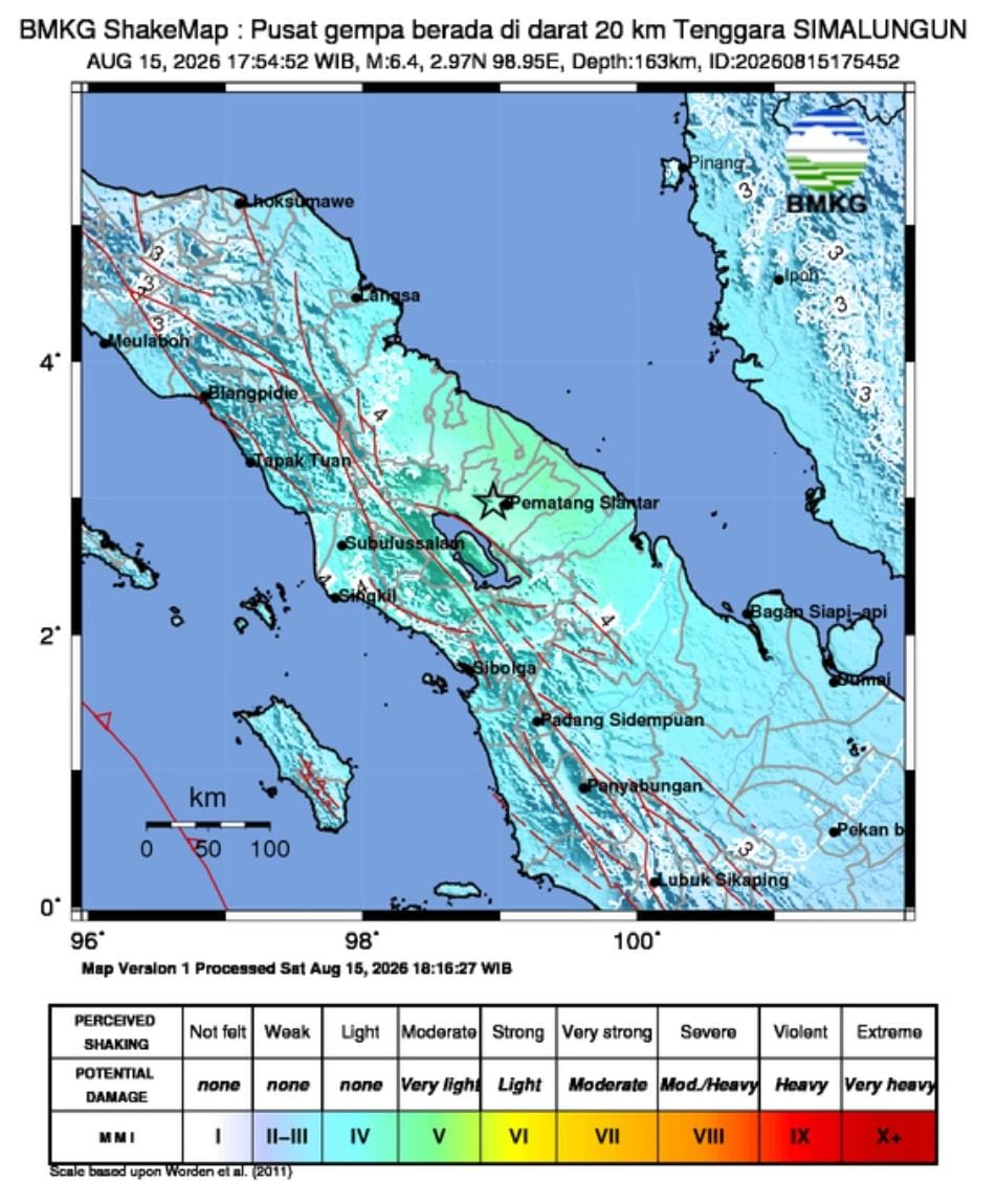 Gempa Bumi M 6.4 Guncang Kabupaten Simalungun