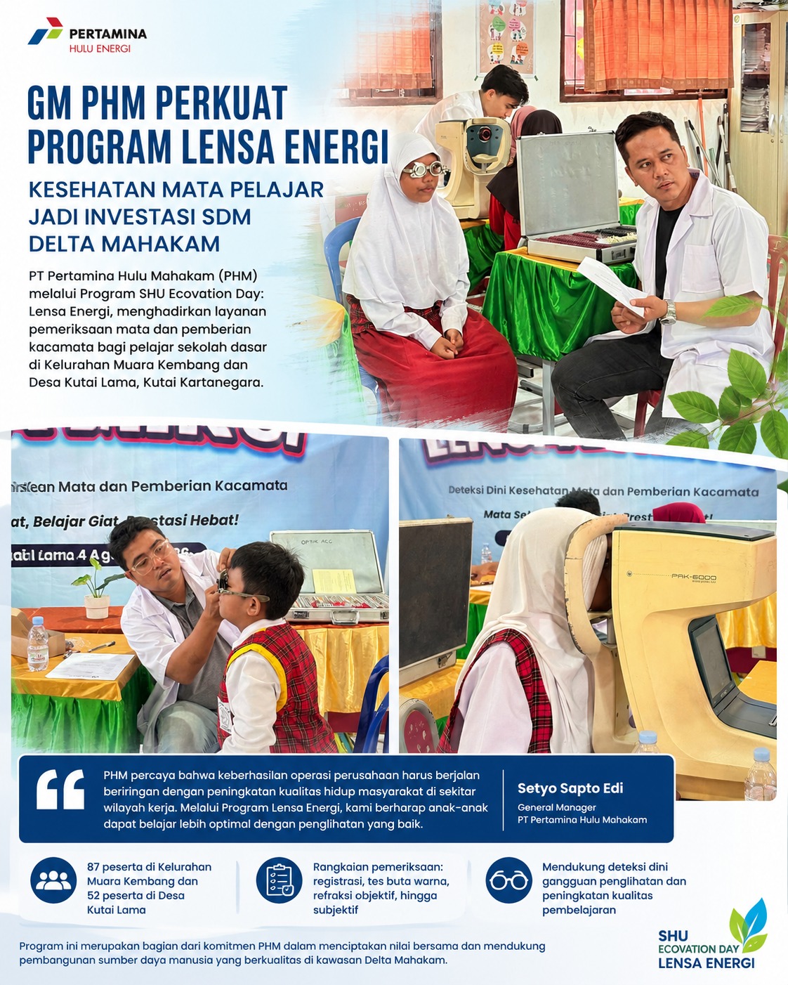 Lensa Energi PHM Hadir di Sekolah, Ada Langkah Strategis di Balik Pemeriksaan Mata Pelajar