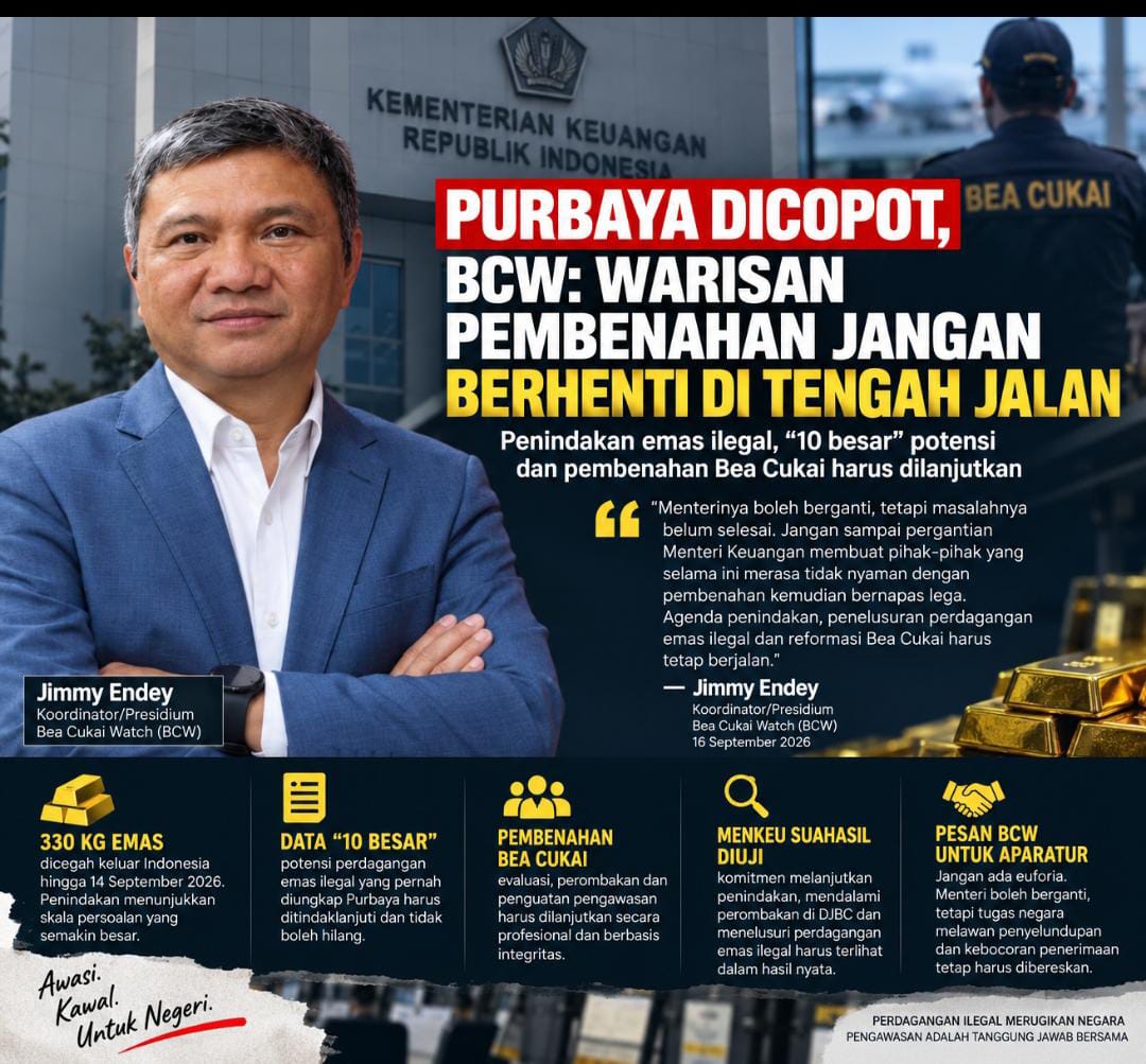 Purbaya Dicopot, BCW: Bea Cukai Jangan Buru-buru Bernapas Lega, Warisan Pembenahan Harus Dilanjutkan