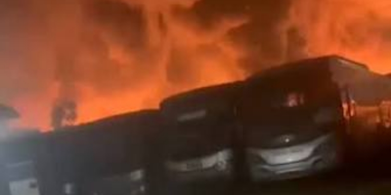 Puluhan Bus PO SInar Jaya Kebakaran