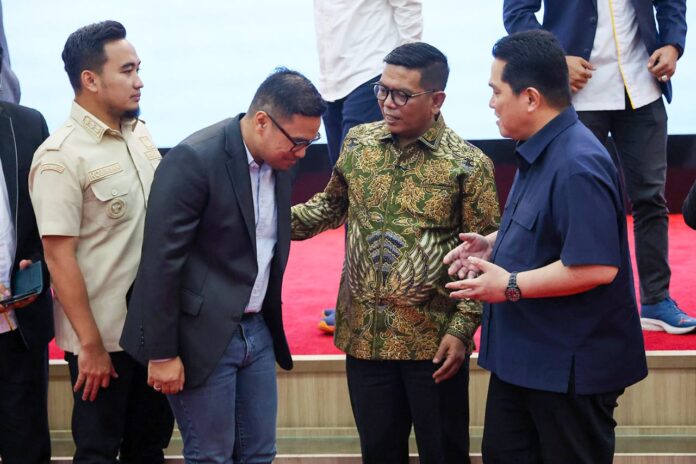 Kunjungan kerja Ketua Umum PSSI, Menteri BUMN Republik Indonesia Erick Thohir di Aula Pendopo Kantor Gubernur Banten, KP3B, Kota Serang, Jumat (22/8).